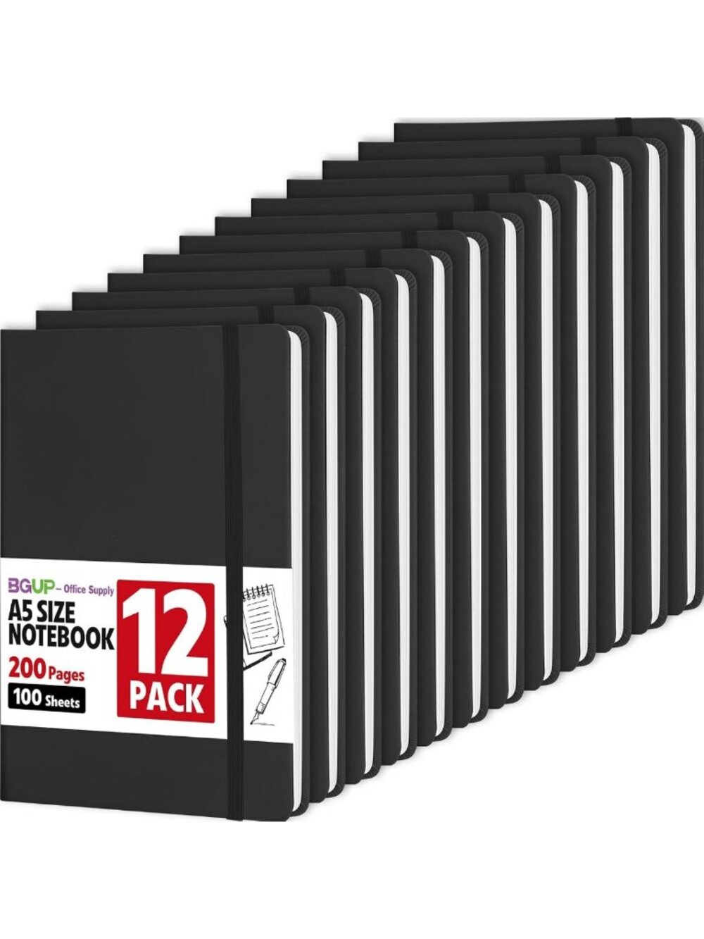 12 Pack A5 Lined Journals, 200 Pages Each, Hardcover Notebooks for Work & School